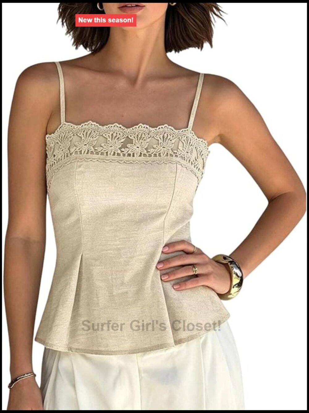 Boho Lace Embroidered Camisole Tank Top Sleeveless Peplum Vacation